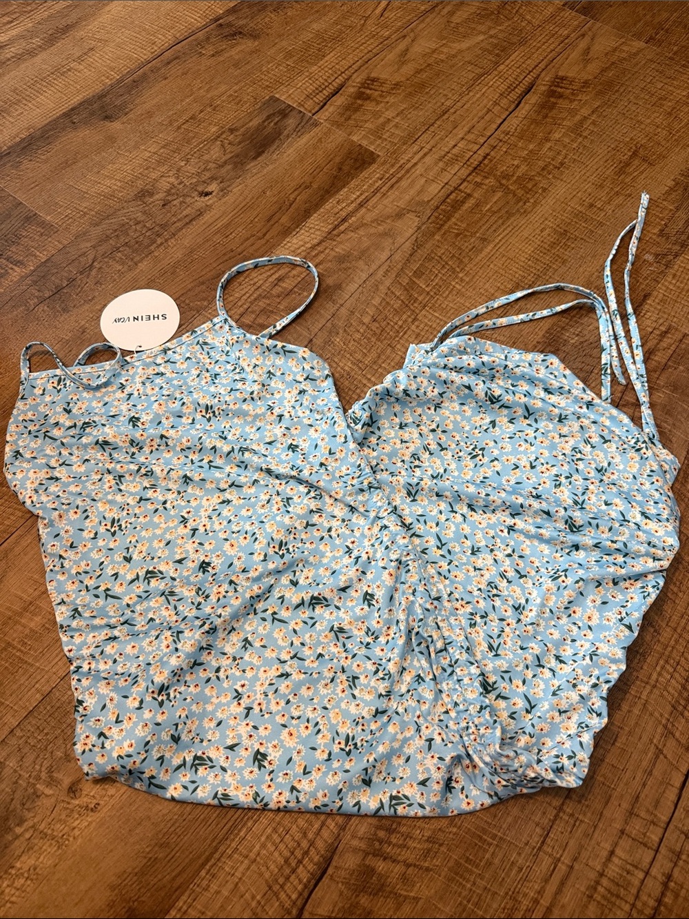 SHEIN Light Blue Daisy Print Spaghetti-Strap Slip